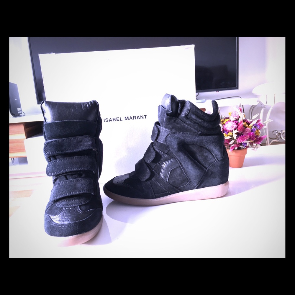 Isabel Marant Black Suede Bekett Wedge Sneakers